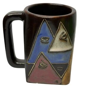 Vintage MARA Mexico Signed Stoneware Abstract‎ Faces Mug Coffee Cup